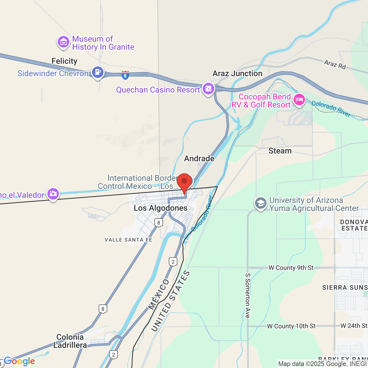 Google map image of our location in Avenida A #224 Los Algodones, B.C.